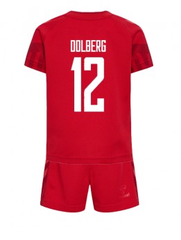 Billige Danmark Kasper Dolberg #12 Hjemmedraktsett Barn VM 2022 Kortermet (+ Korte bukser)
